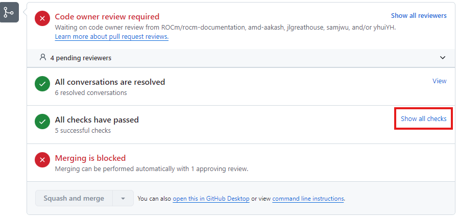 The GitHub checks are collapsed by default and can be accessed by clicking on "Show All Checks".