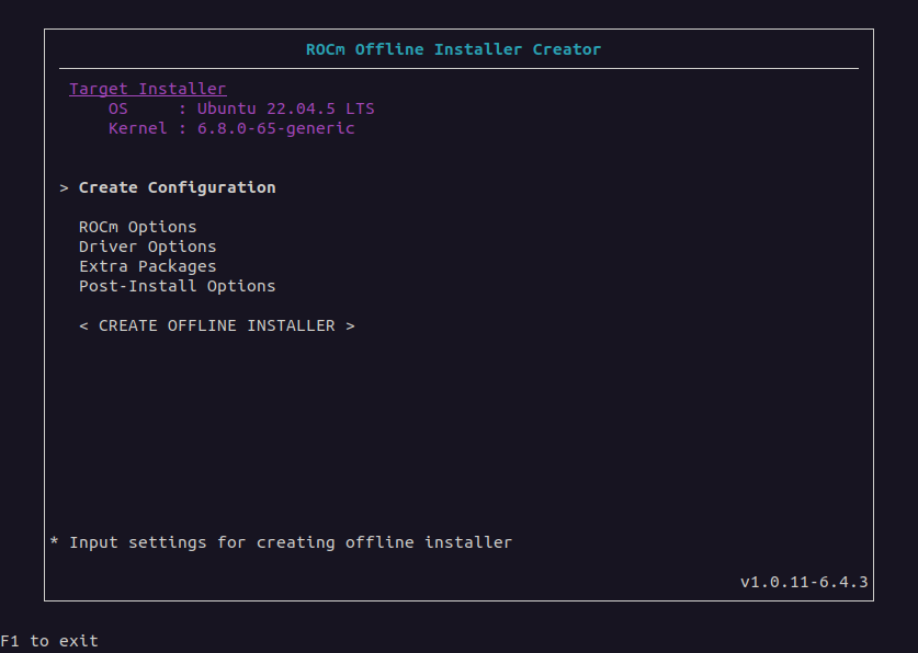 The main user interface menu for the Offline Installer Creator