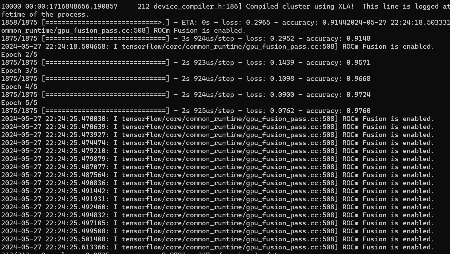 TensorFlow test output