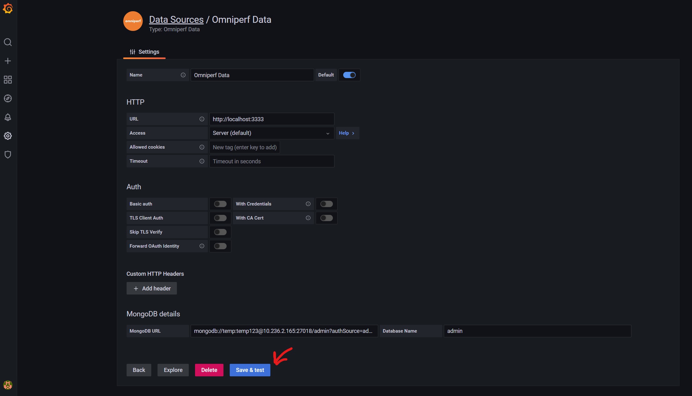 Grafana data source settings