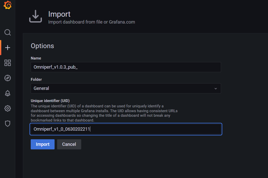 Grafana's import dashboard